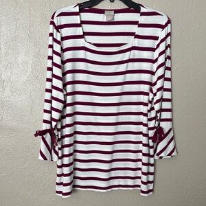 Chico's Ivory Hillcrest Striped 3/4 Tie Sleeve Knit Top Women’s Chicos Size 3/XL